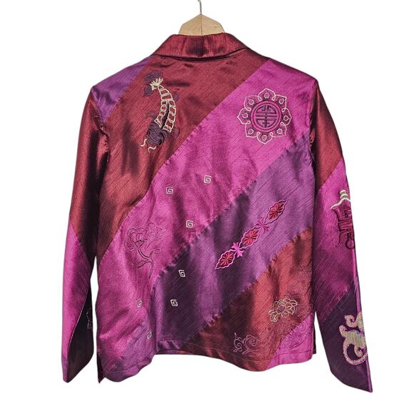 Marsh Landing Womens Asian Inspired Patchwork Jacket Size Med Embroidere Artsy - Picture 2 of 9